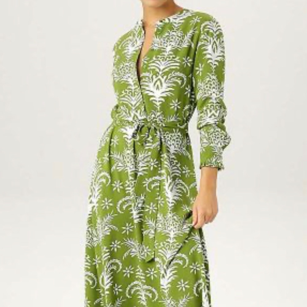 Zara Retro Green Floral Tie Dress
